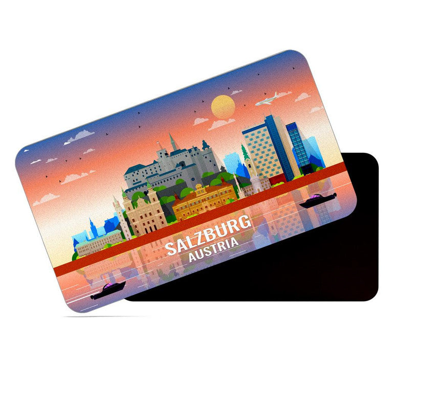 dhcrafts Rectangular Rubber Fridge Magnet / Magnetic Card Multicolor Austria Salzburg Design Pack of 1 (8.6cm x 5.4cm)